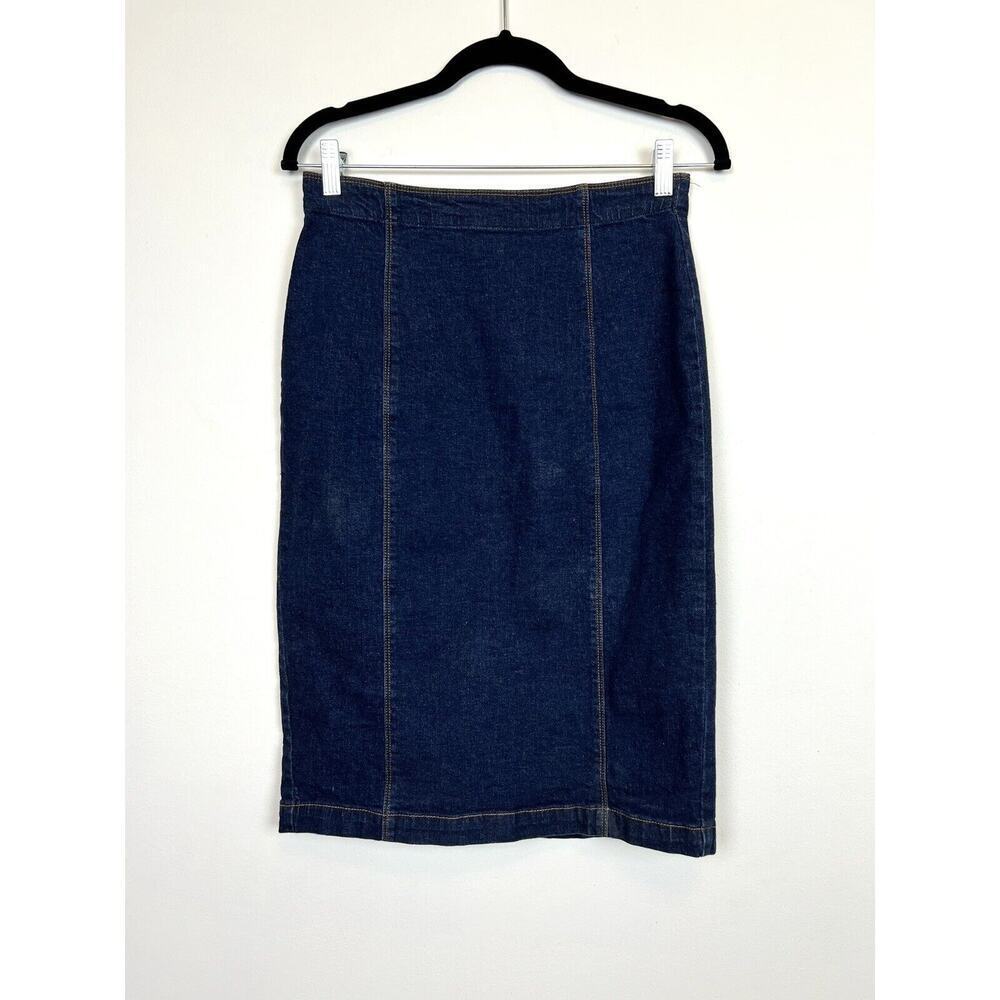 vintage 90's Jeanology dark wash denim midi skirt retro workwear